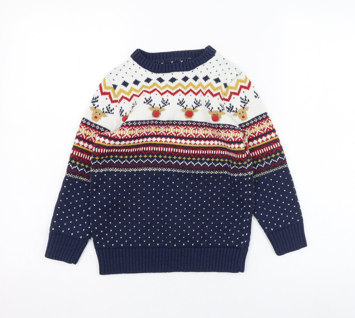 F&F Boys Blue Round Neck Fair Isle Polyester Pullover Jumper Size 6-7 Years  Pullover - Christmas