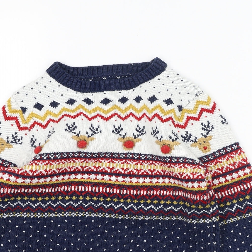 F&F Boys Blue Round Neck Fair Isle Polyester Pullover Jumper Size 6-7 Years  Pullover - Christmas