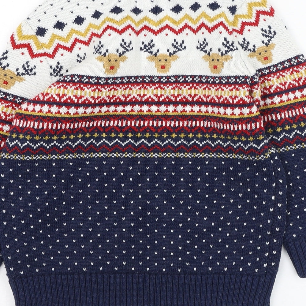 F&F Boys Blue Round Neck Fair Isle Polyester Pullover Jumper Size 6-7 Years  Pullover - Christmas