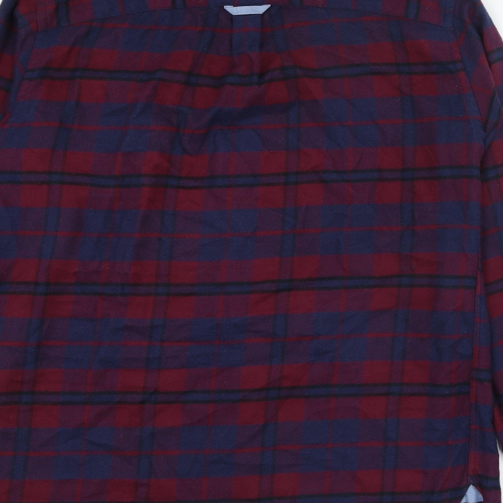 Jaeger Mens Red Check Cotton  Button-Up Size M Collared Button