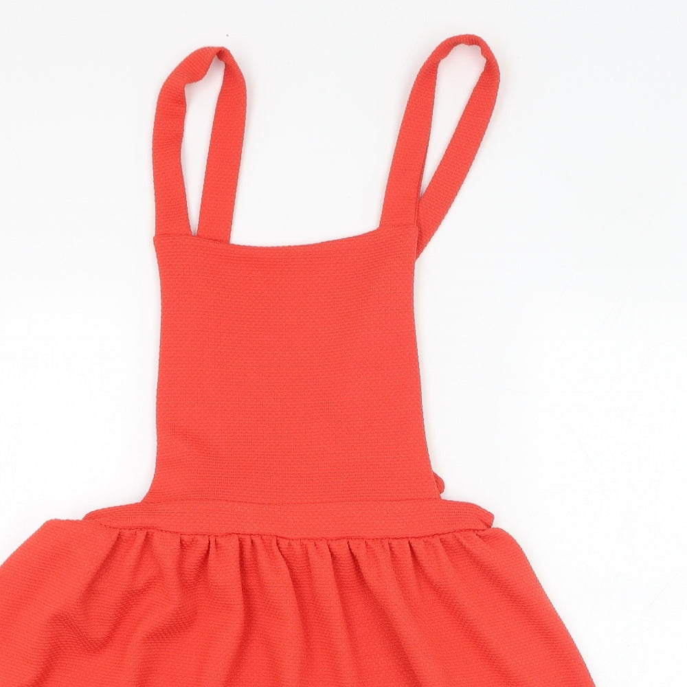 New Look Womens Red  Polyester Pinafore/Dungaree Dress  Size 14  Square Neck Pullover