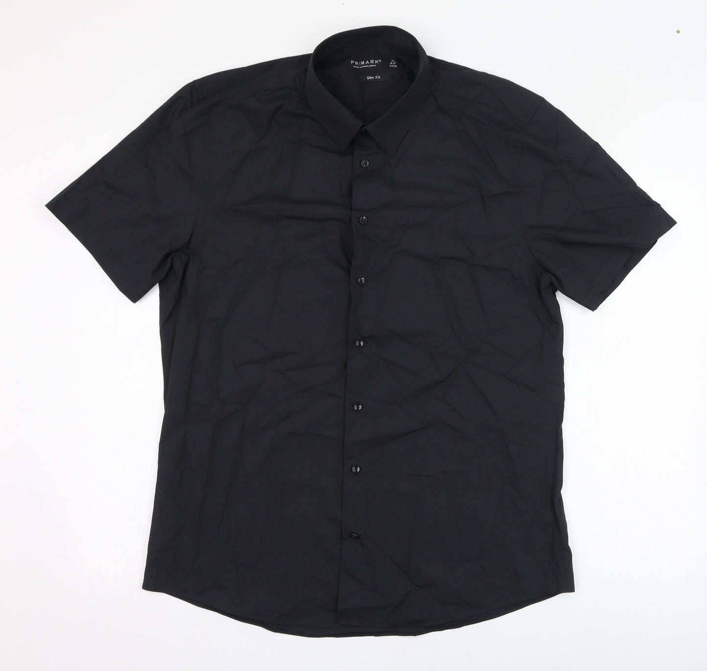 Primark Mens Black  Polyester  Dress Shirt Size XL Collared Button