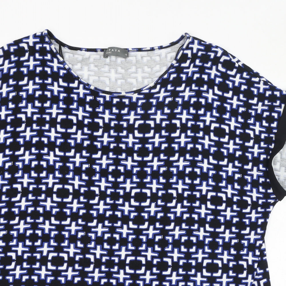 Papaya Womens Black Geometric Viscose Basic T-Shirt Size 16 Round Neck