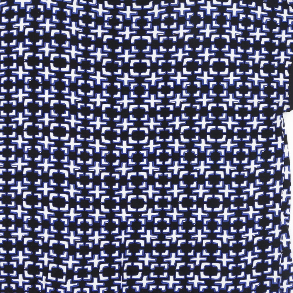 Papaya Womens Black Geometric Viscose Basic T-Shirt Size 16 Round Neck