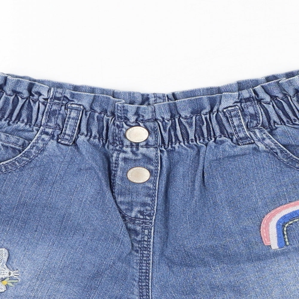 NEXT Girls Blue  Cotton Paperbag Shorts Size 6-7 Years  Regular  - Rabbit, Rainbow, Bee