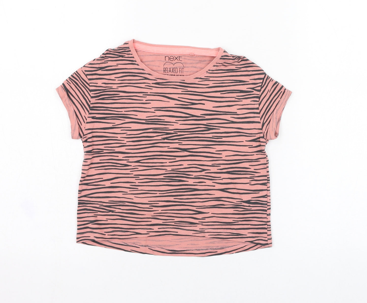 NEXT Girls Pink Animal Print Cotton Basic T-Shirt Size 5 Years Round Neck Pullover