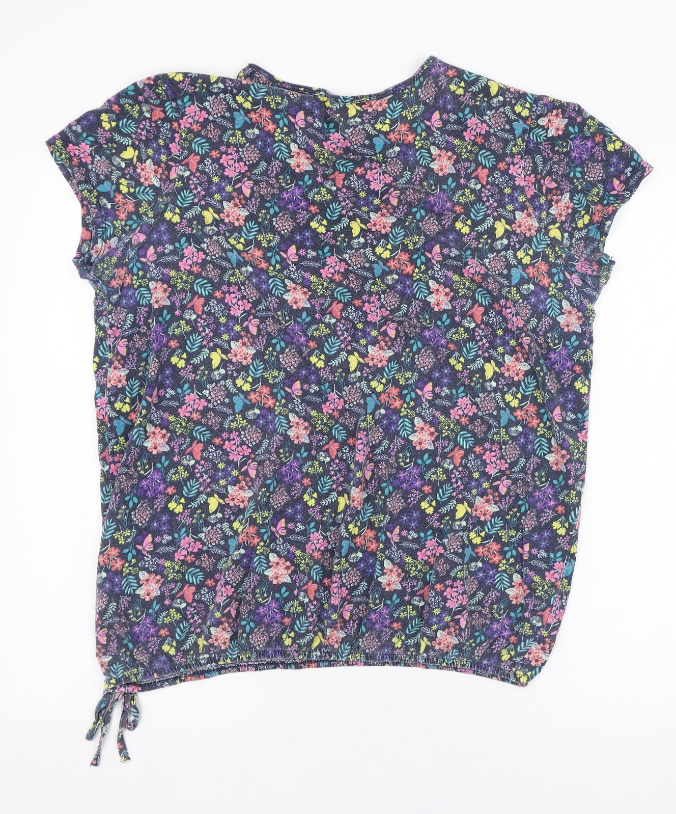 George Womens Blue Floral Cotton Basic T-Shirt Size 16 Round Neck
