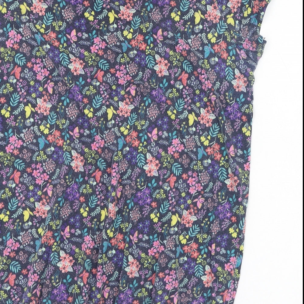 George Womens Blue Floral Cotton Basic T-Shirt Size 16 Round Neck