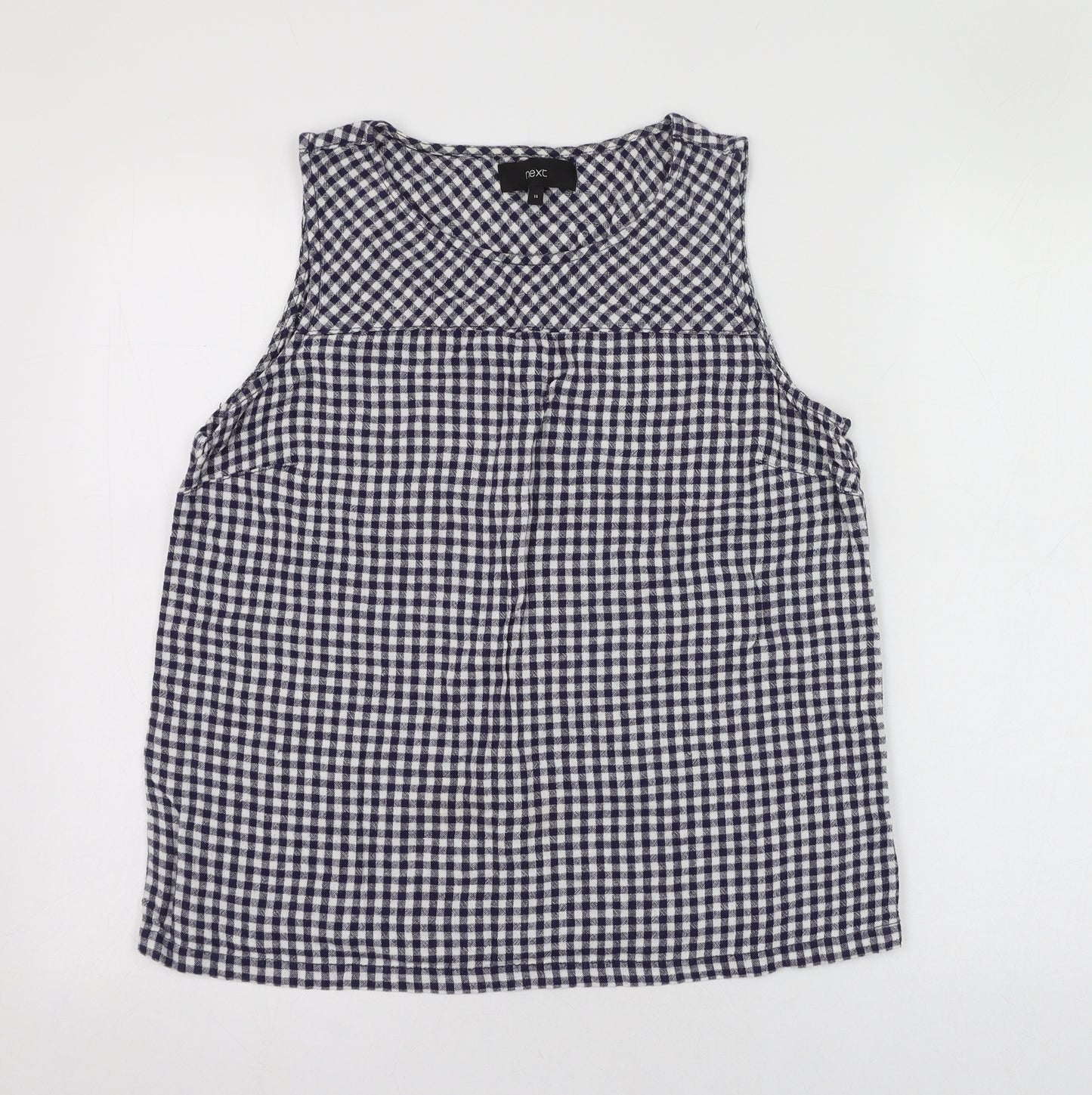 NEXT Womens Blue Check Linen Tunic Tank Size 14 Round Neck