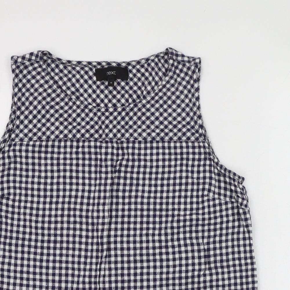 NEXT Womens Blue Check Linen Tunic Tank Size 14 Round Neck