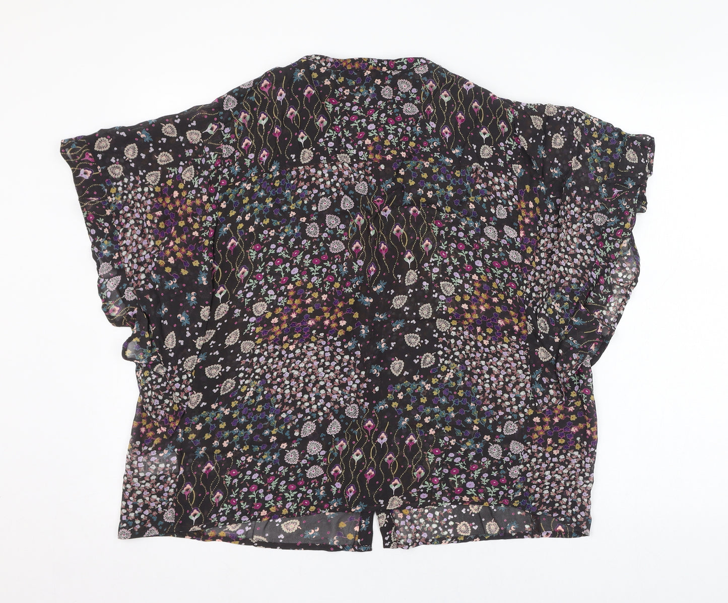 NEXT Womens Black Floral Viscose Basic Blouse Size 14 Round Neck