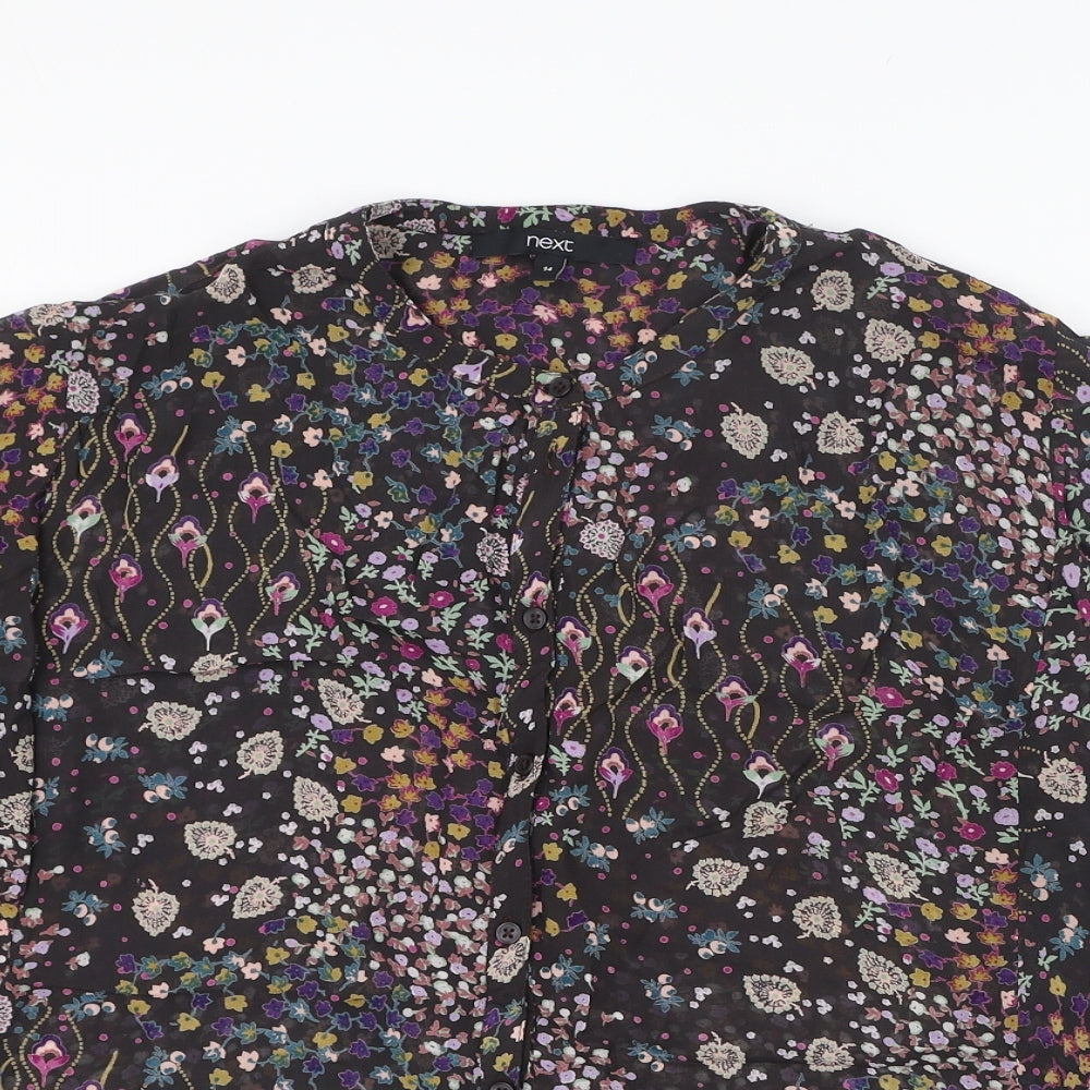 NEXT Womens Black Floral Viscose Basic Blouse Size 14 Round Neck