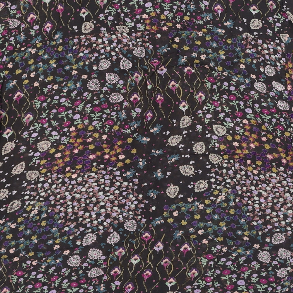 NEXT Womens Black Floral Viscose Basic Blouse Size 14 Round Neck