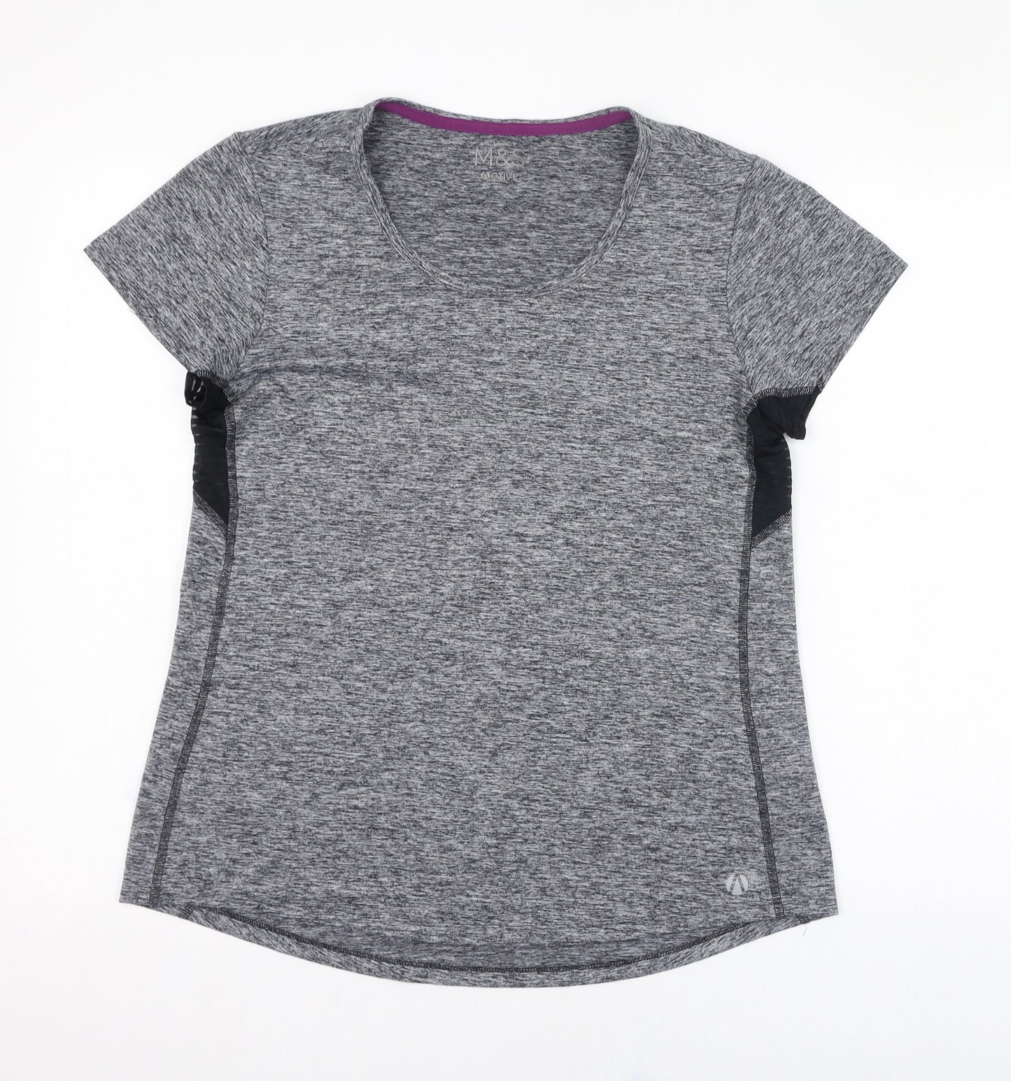 Marks and Spencer Womens Grey  Polyester Basic T-Shirt Size 14 Round Neck Pullover