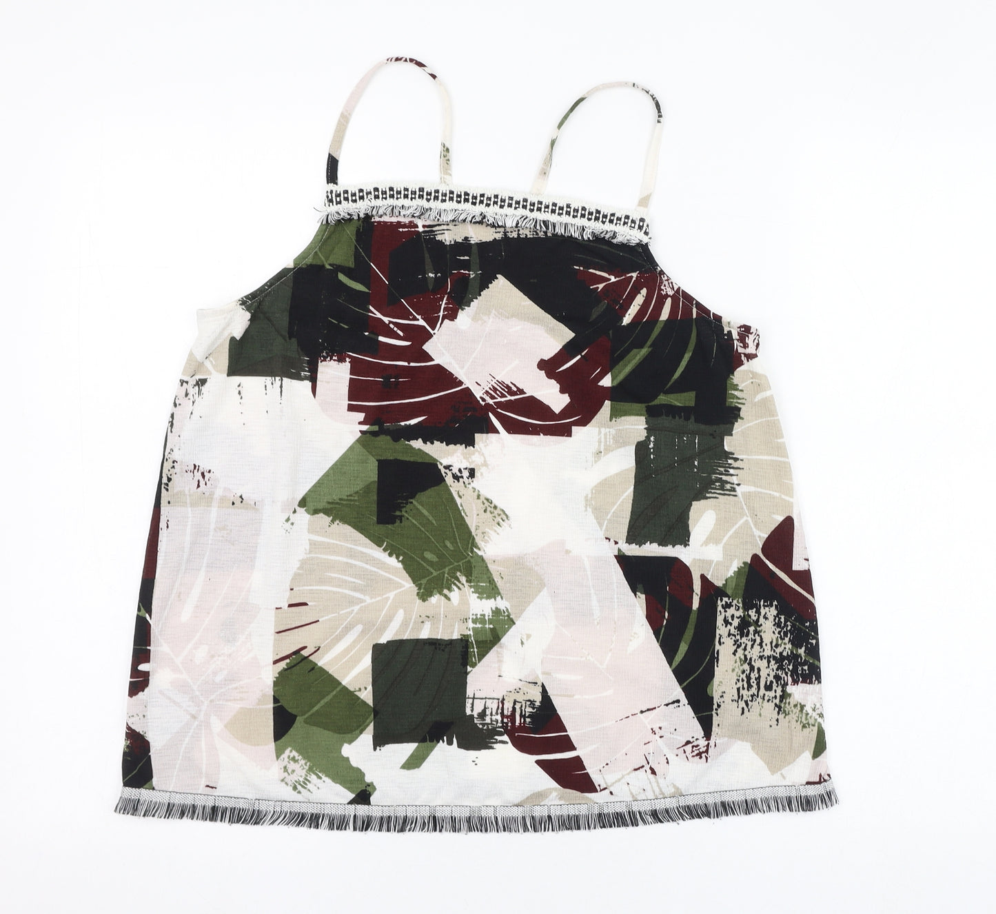 NEXT Womens Ivory Floral Polyester Basic Tank Size 14 Square Neck