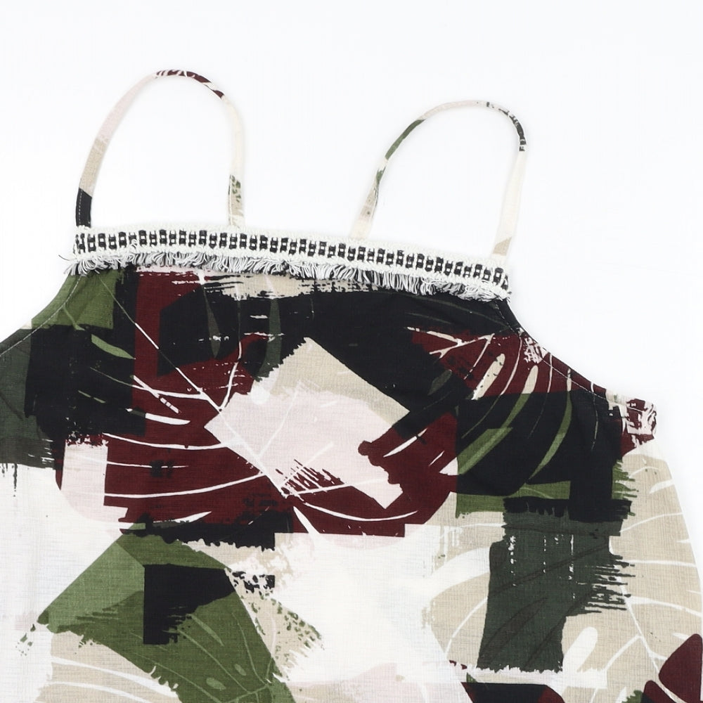 NEXT Womens Ivory Floral Polyester Basic Tank Size 14 Square Neck