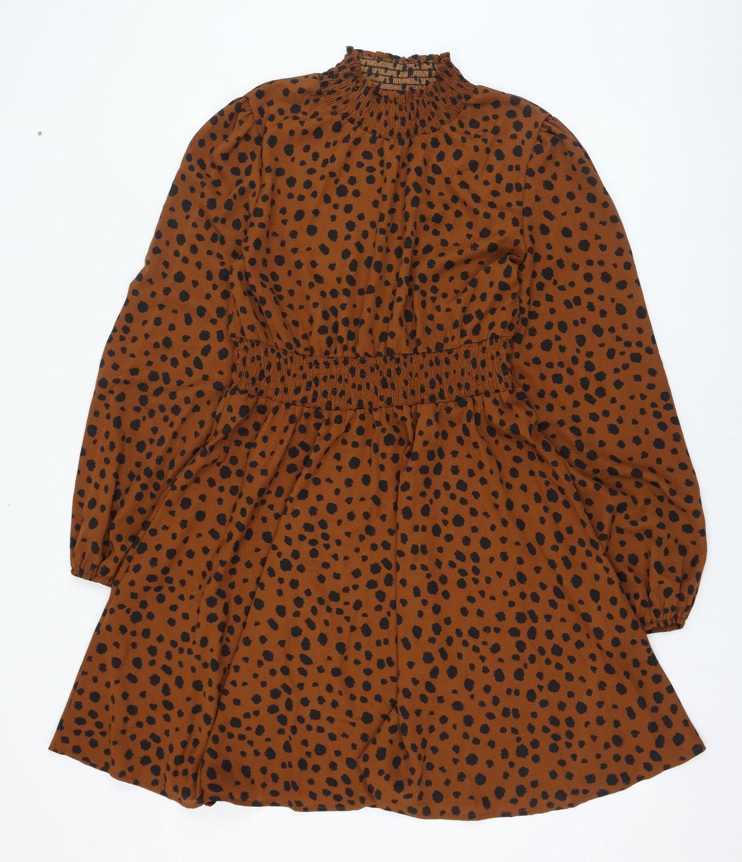 SheIn Womens Brown Animal Print Polyester Fit & Flare  Size L  Mock Neck Pullover