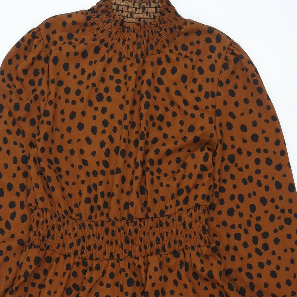 SheIn Womens Brown Animal Print Polyester Fit & Flare  Size L  Mock Neck Pullover