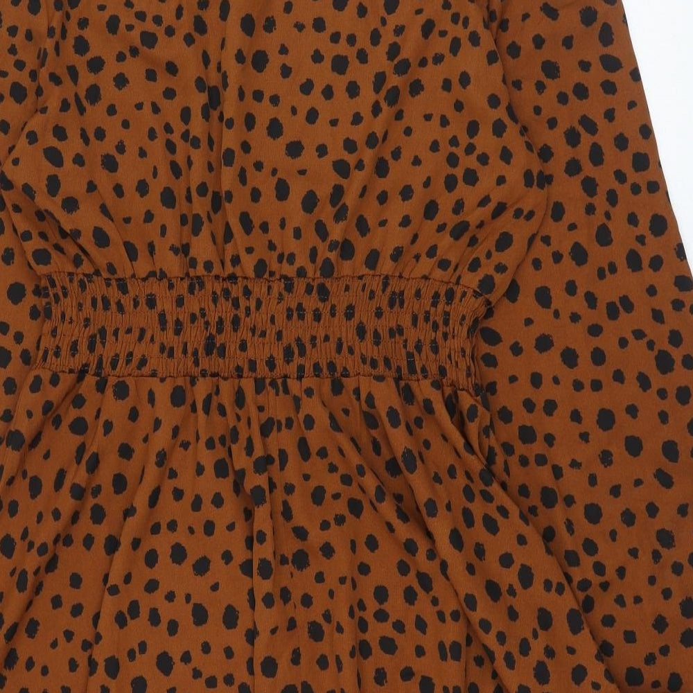 SheIn Womens Brown Animal Print Polyester Fit & Flare  Size L  Mock Neck Pullover