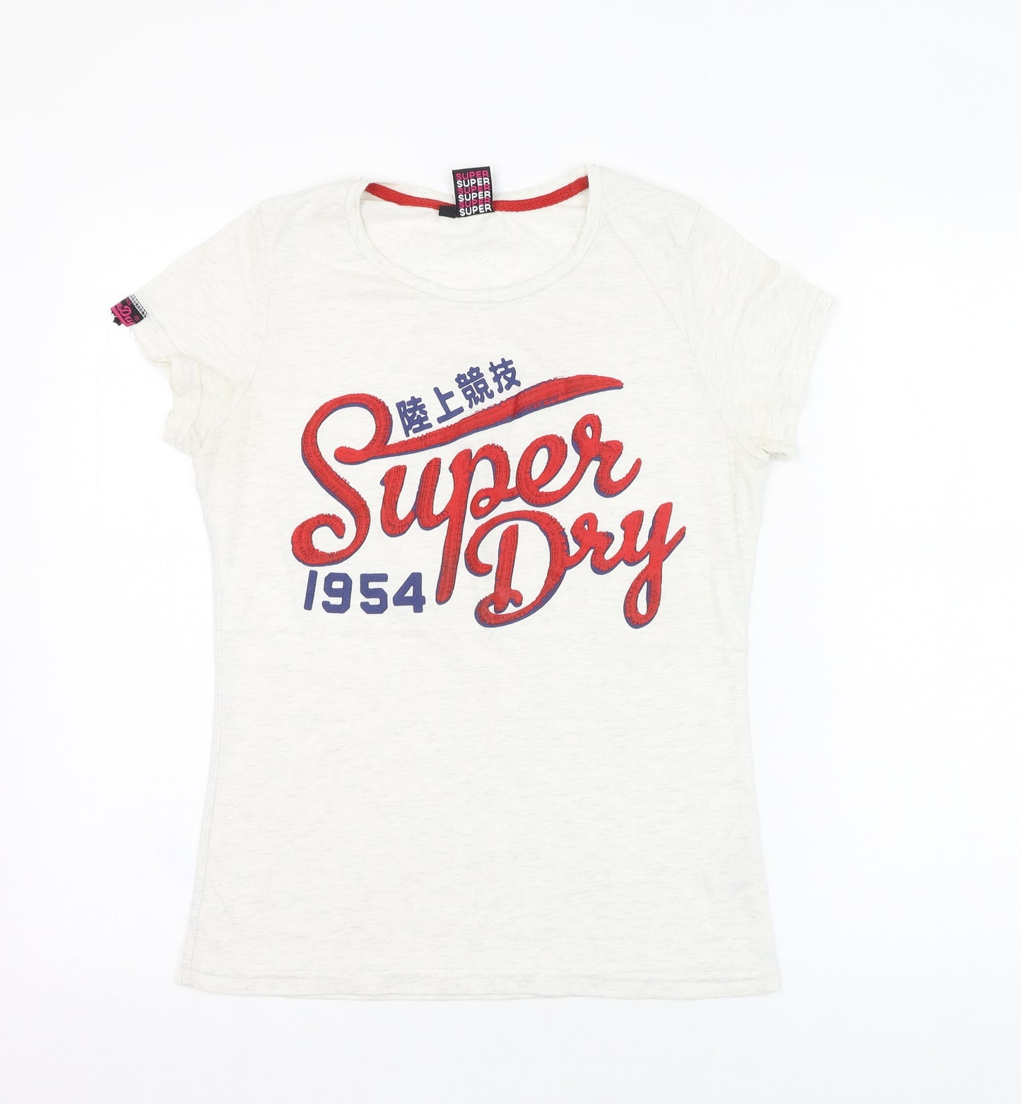 Superdry Womens Ivory  Cotton Basic T-Shirt Size M Round Neck