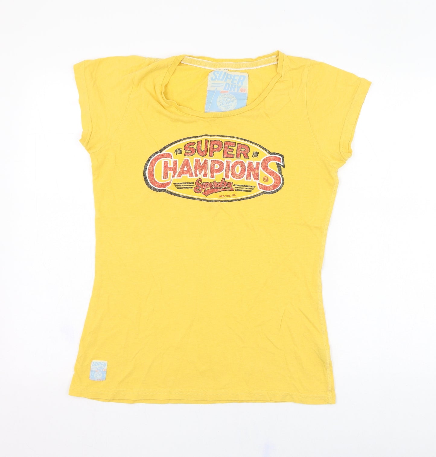 Superdry Womens Yellow  Cotton Basic T-Shirt Size M Round Neck