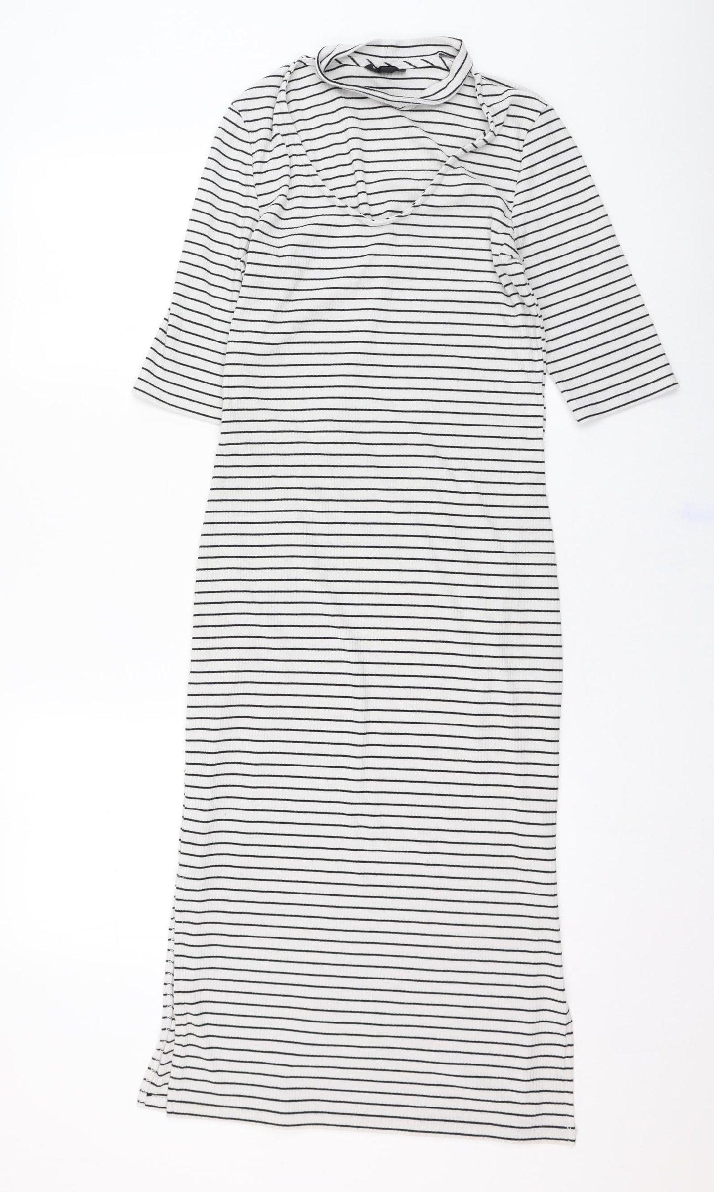 Topshop Womens Ivory Striped Polyester Pencil Dress  Size 12  V-Neck Pullover
