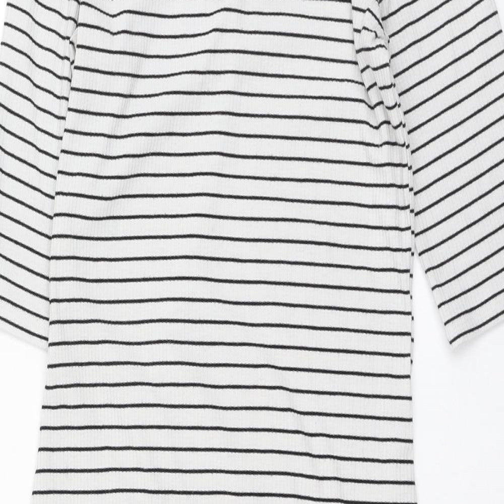 Topshop Womens Ivory Striped Polyester Pencil Dress  Size 12  V-Neck Pullover