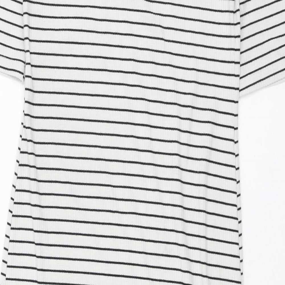 Topshop Womens Ivory Striped Polyester Pencil Dress  Size 12  V-Neck Pullover