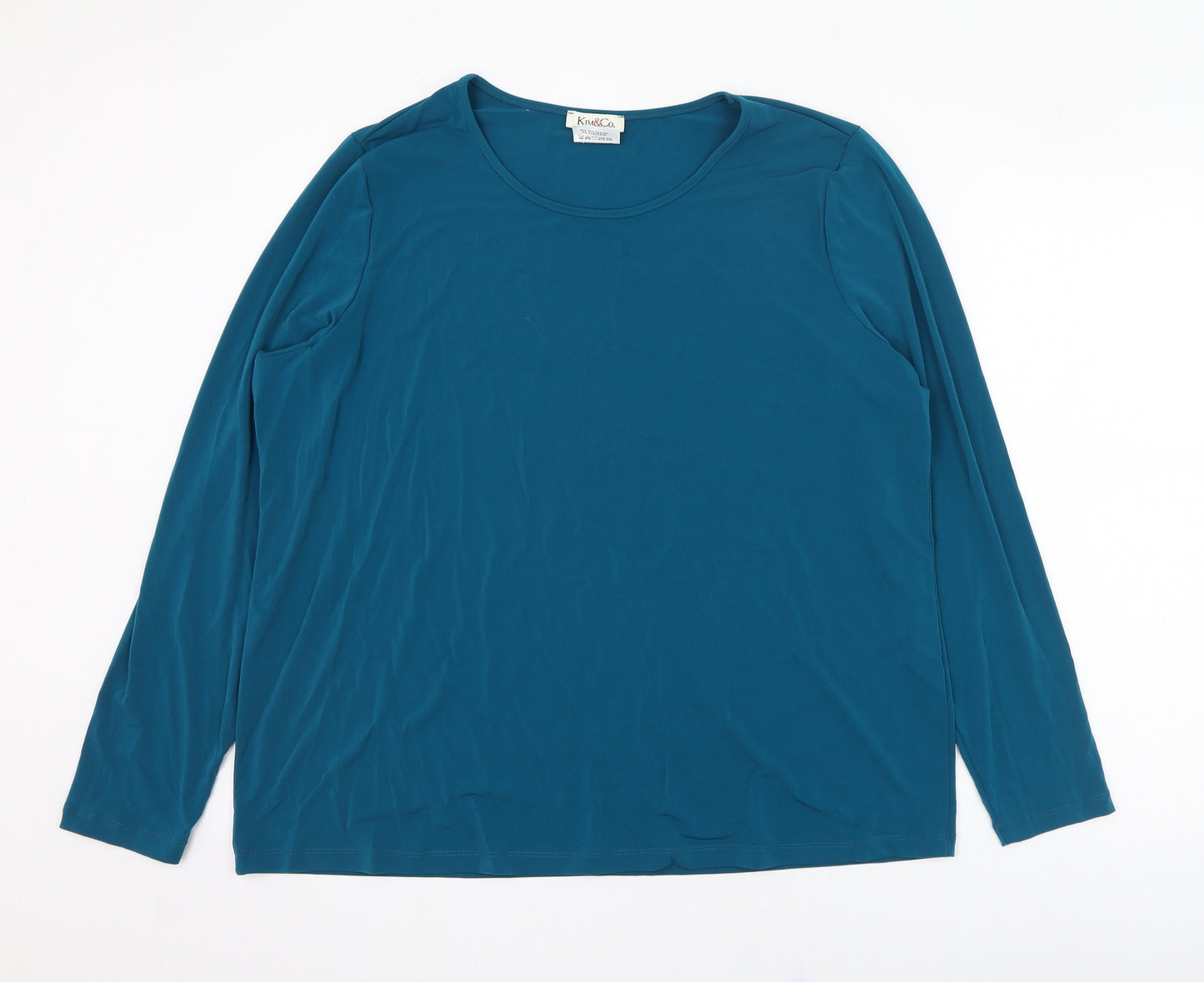 Kim & Co Womens Green  Polyester Basic T-Shirt Size 3XL Round Neck