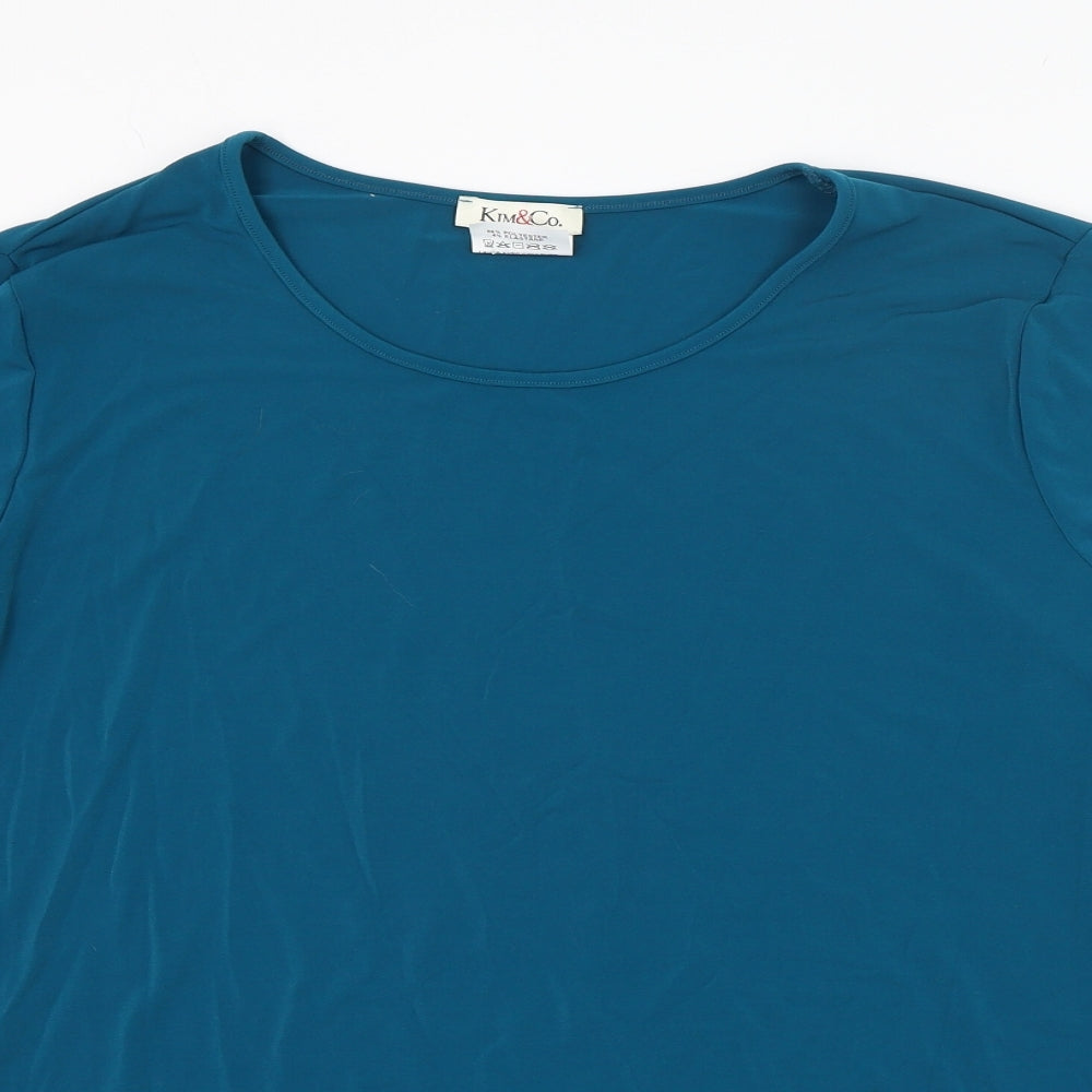 Kim & Co Womens Green  Polyester Basic T-Shirt Size 3XL Round Neck
