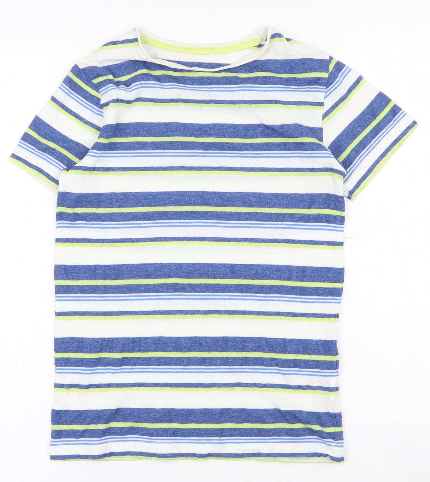 Dunnes Stores Boys Multicoloured Striped Cotton Basic T-Shirt Size 9 Years Round Neck Pullover