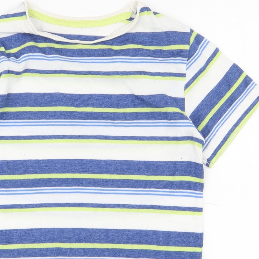 Dunnes Stores Boys Multicoloured Striped Cotton Basic T-Shirt Size 9 Years Round Neck Pullover