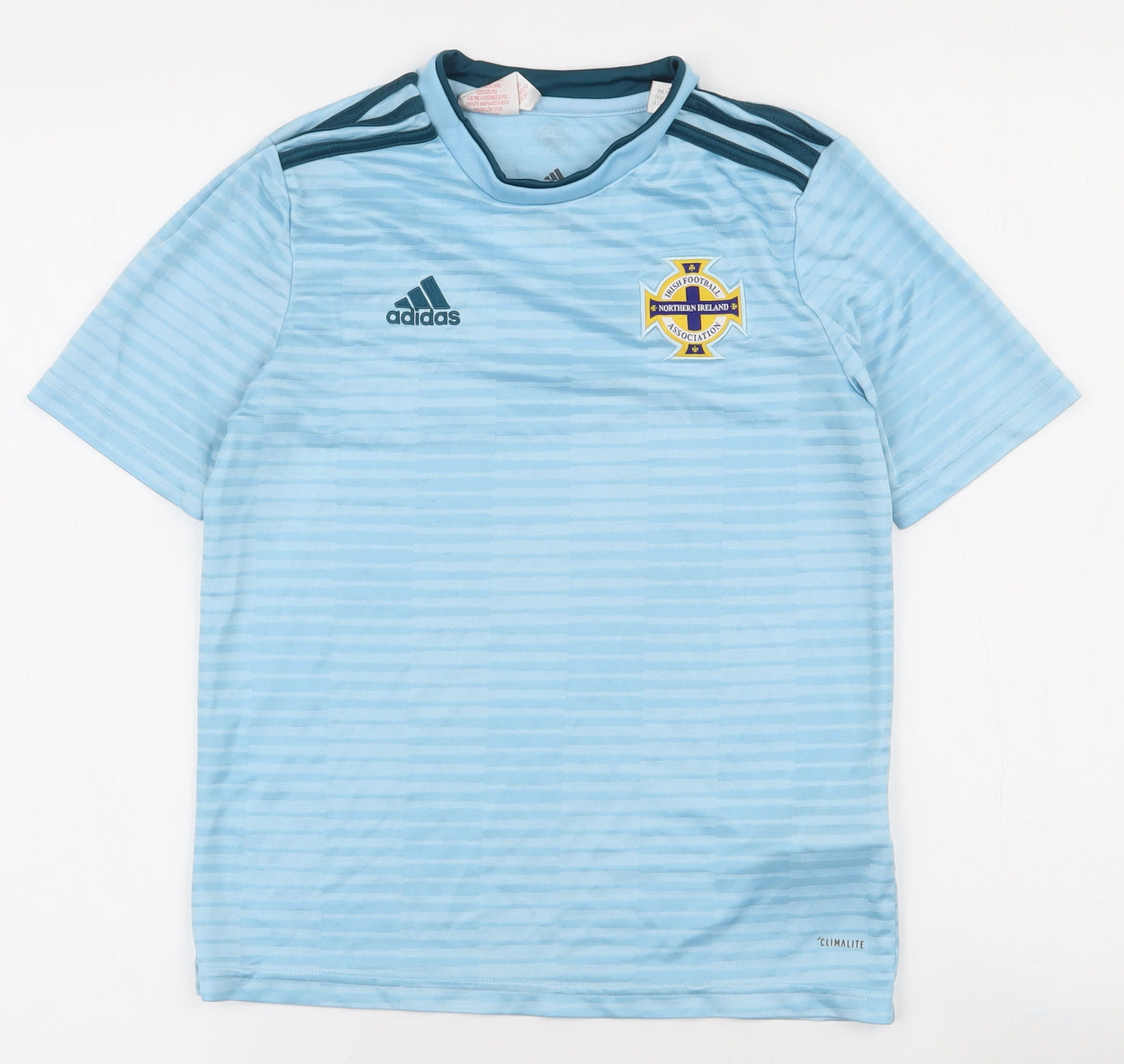 adidas Boys Blue Striped Polyester Basic T-Shirt Size 11-12 Years Crew Neck Pullover