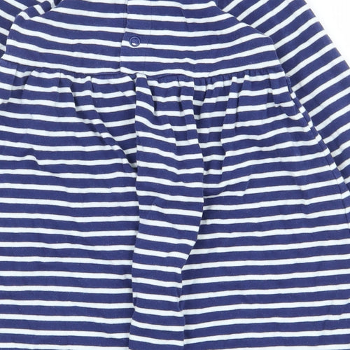 JoJo Maman Bébé Girls Blue Striped 100% Cotton Fit & Flare  Size 18-24 Months  Round Neck Snap