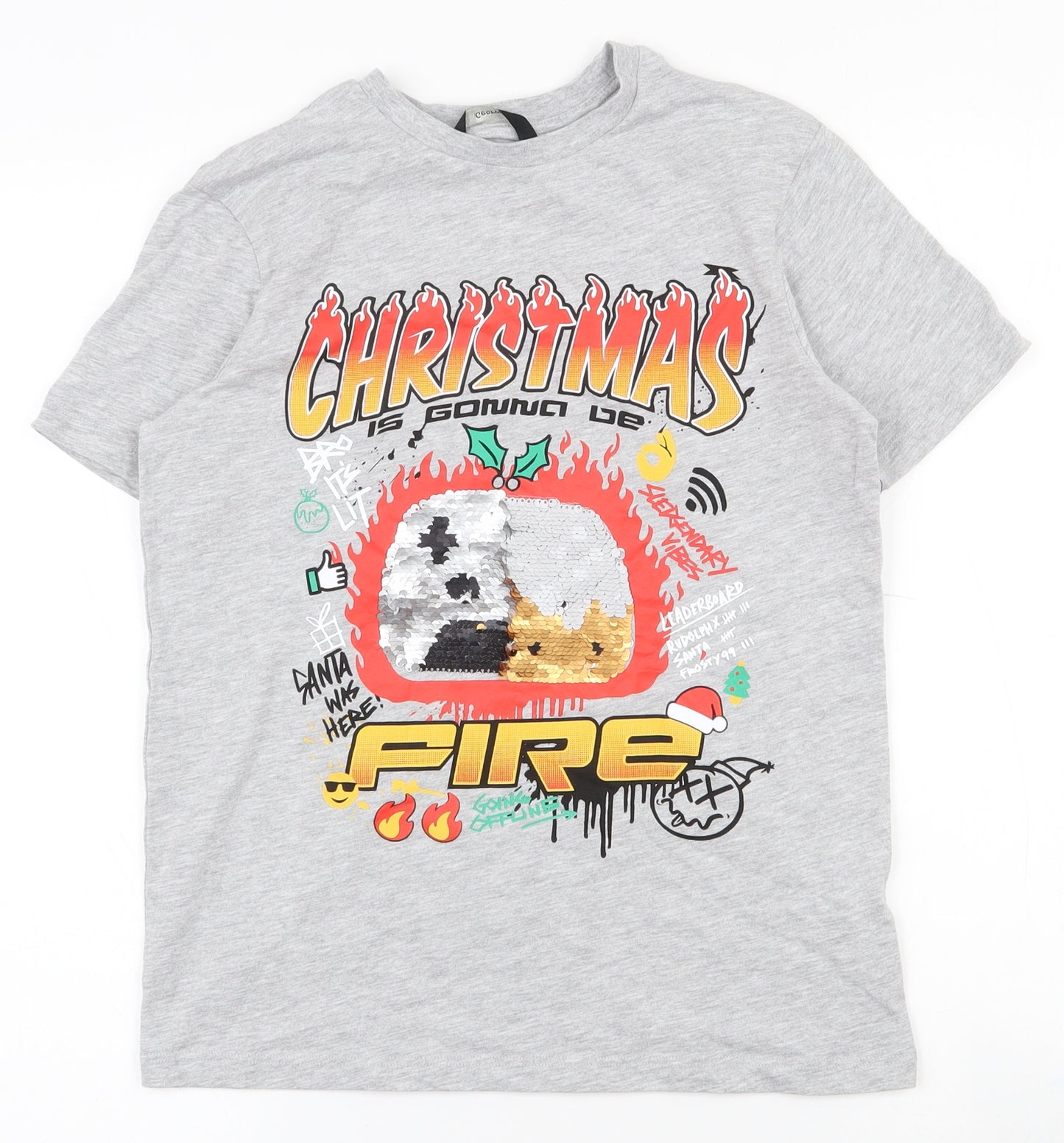 George Boys Grey  Cotton Basic T-Shirt Size 11-12 Years Crew Neck Pullover - Christmas t-shirt, reversible sequins
