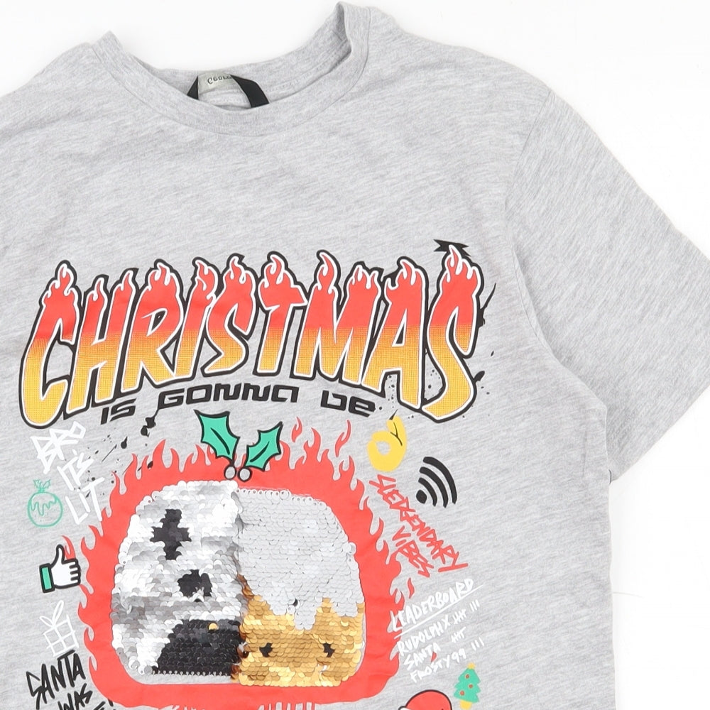 George Boys Grey  Cotton Basic T-Shirt Size 11-12 Years Crew Neck Pullover - Christmas t-shirt, reversible sequins