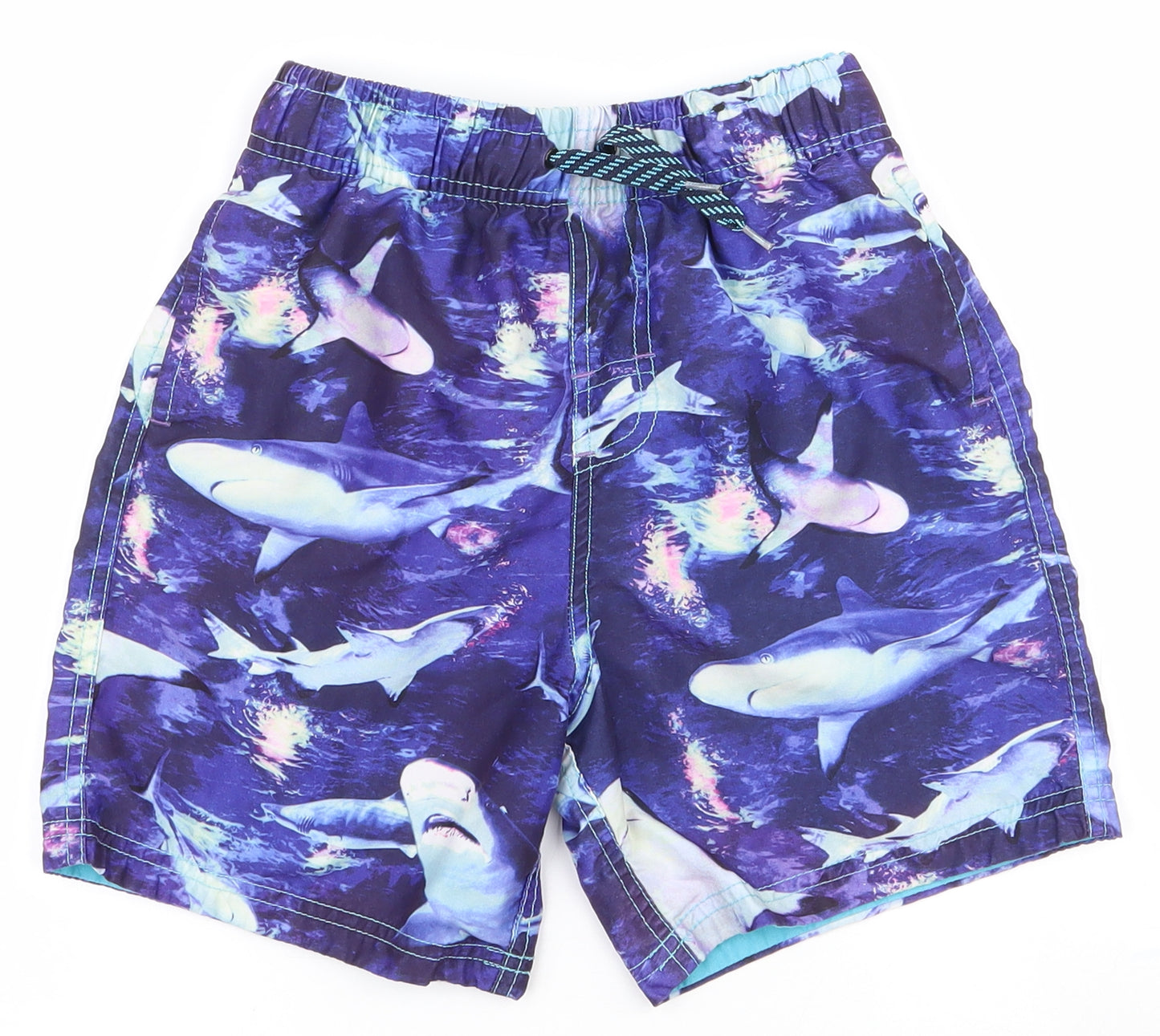 George Boys Multicoloured  Polyester Sweat Shorts Size 9-10 Years  Regular Drawstring - Shark print