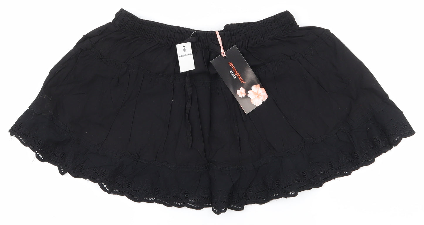 Atmosphere Womens Black  Cotton Skater Skirt Size 12   Drawstring - Beach Skirt