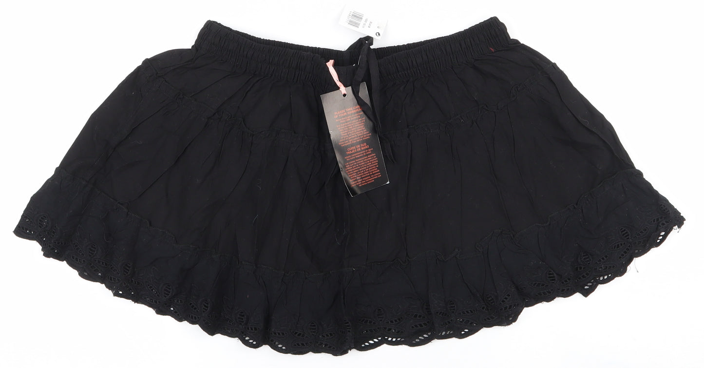 Atmosphere Womens Black  Cotton Skater Skirt Size 12   Drawstring - Beach Skirt