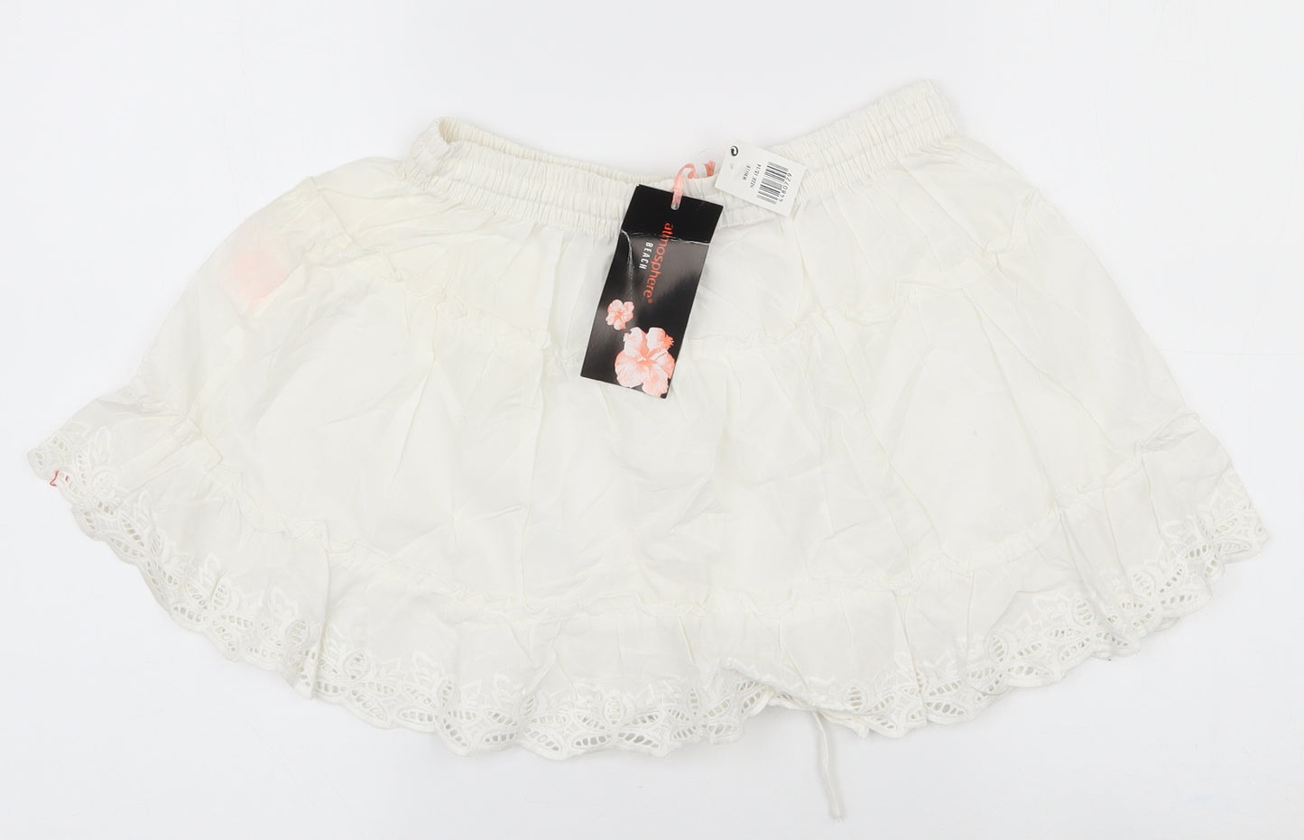 Atmosphere Womens White  Cotton Skater Skirt Size 12   Drawstring - Beach Skirt