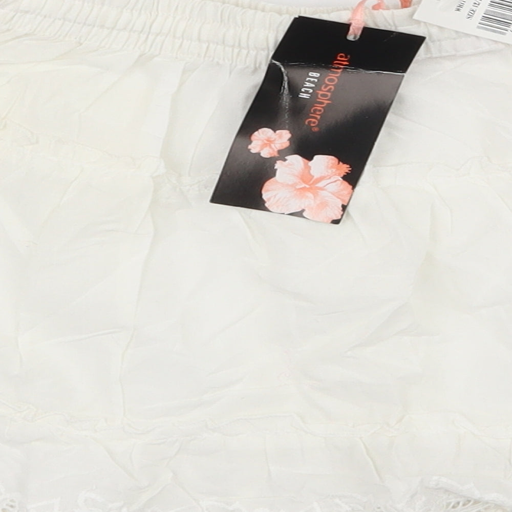Atmosphere Womens White  Cotton Skater Skirt Size 12   Drawstring - Beach Skirt
