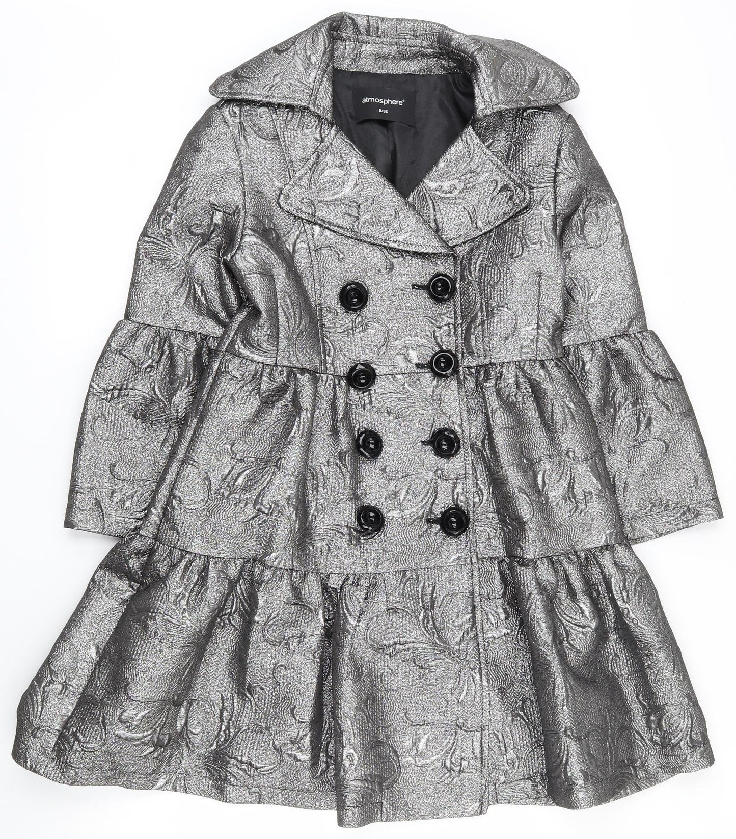 Atmosphere Womens Silver Floral  Overcoat Coat Size 8  Button