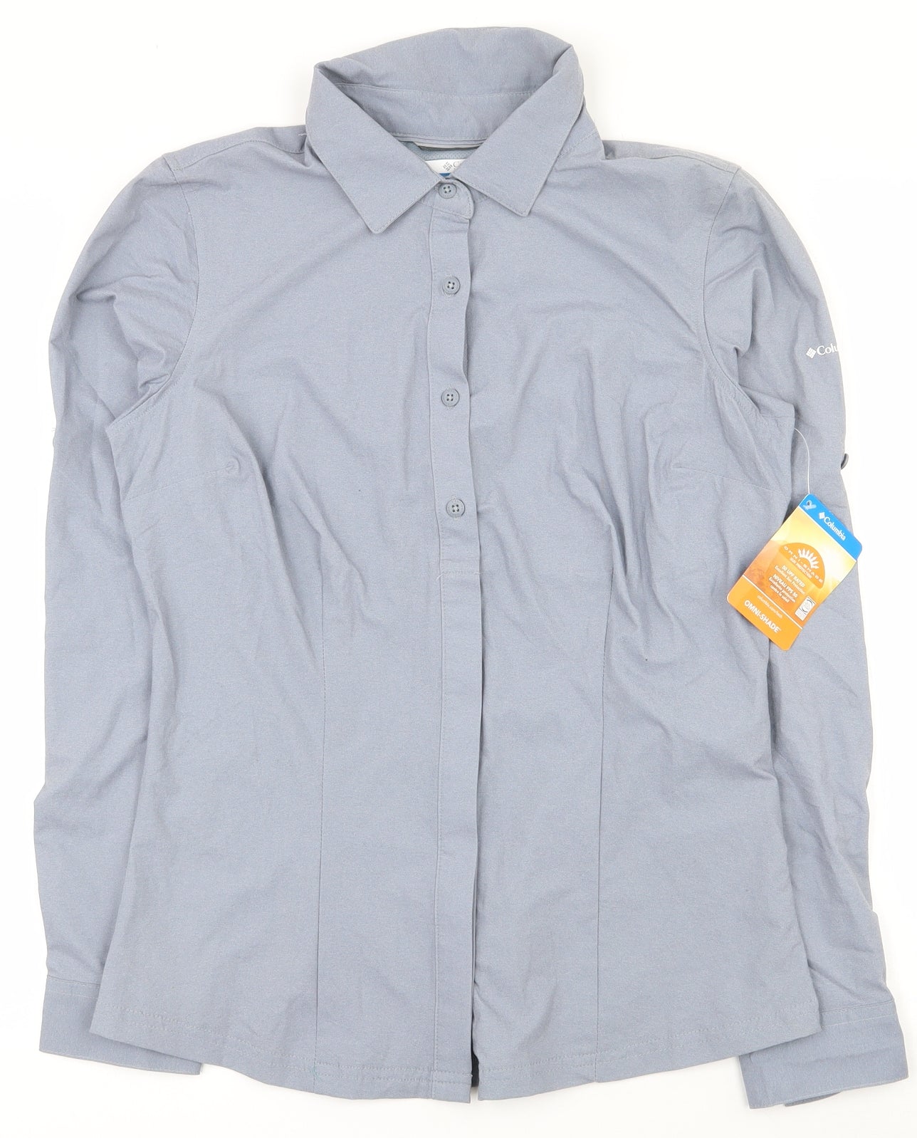 Columbia Womens Grey  Polyester Basic Button-Up Size S Collared