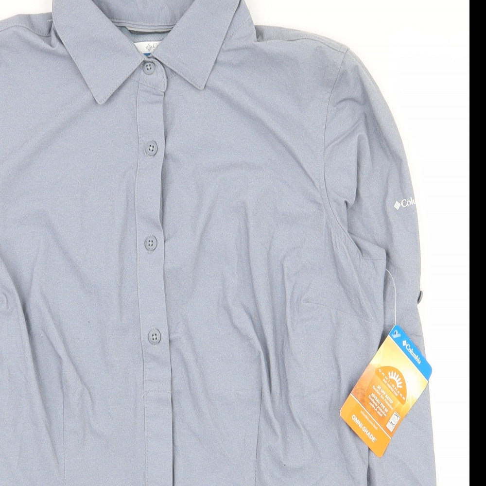 Columbia Womens Grey  Polyester Basic Button-Up Size S Collared