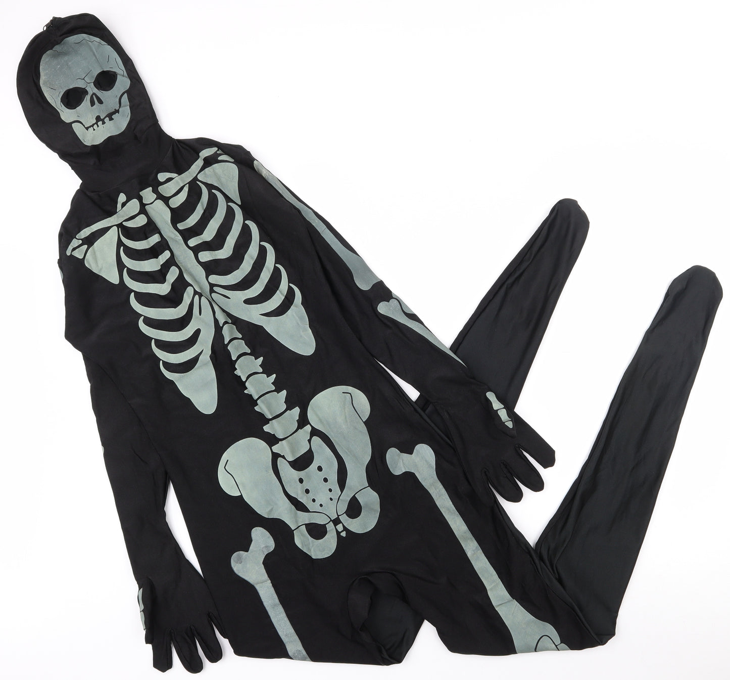 funsuits Mens Black Solid Polyester  One Piece Size M  Zip - Halloween fancy dress costume skeleton