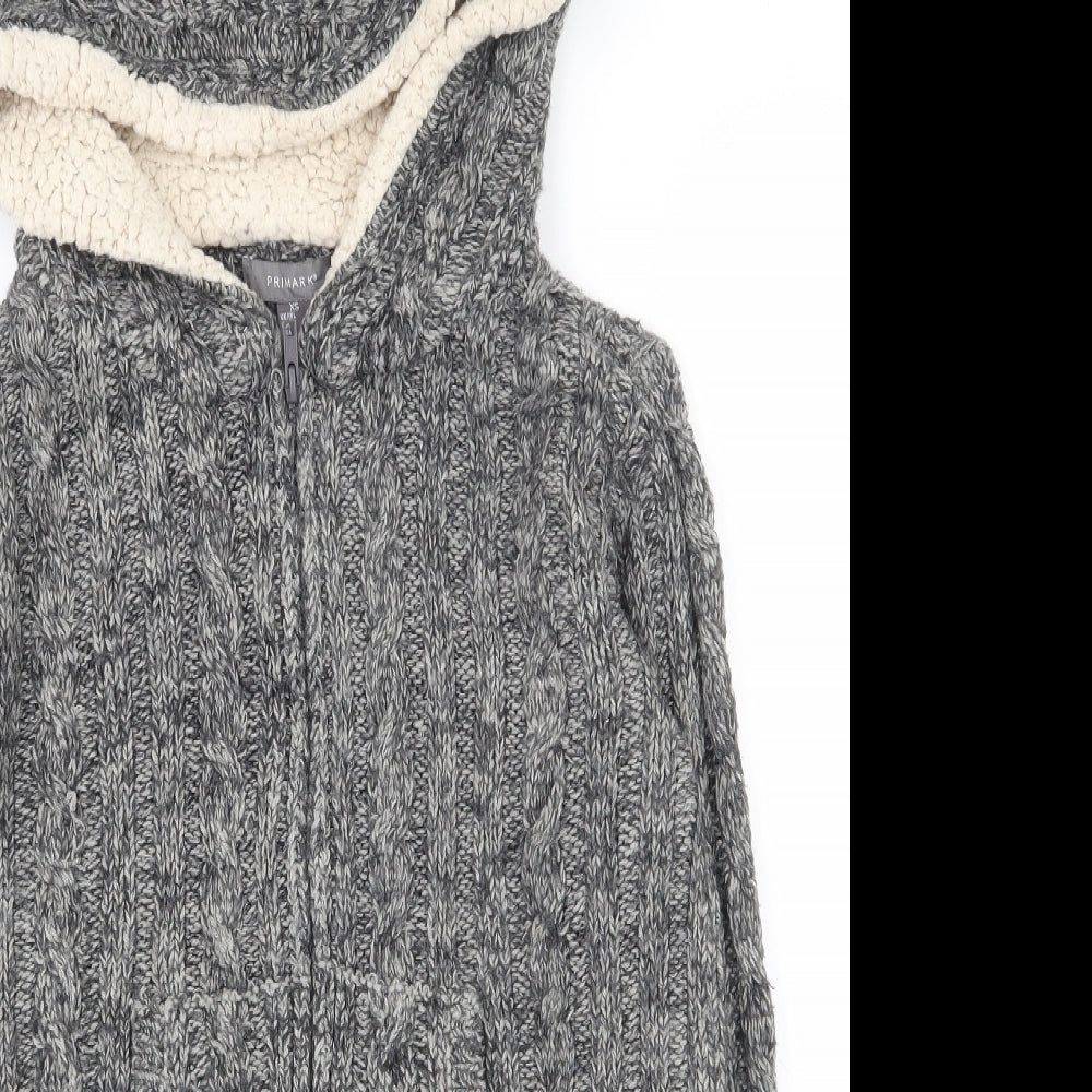 Primark Womens Grey  Acrylic Full Zip Hoodie Size 4  Zip - Cable knit