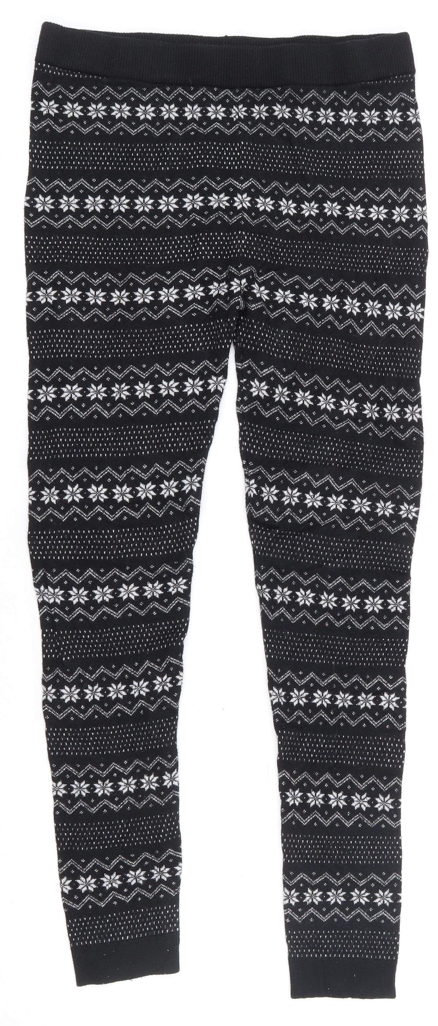 ESMARA Womens Black Fair Isle Viscose Jogger Leggings Size 12 L28 in