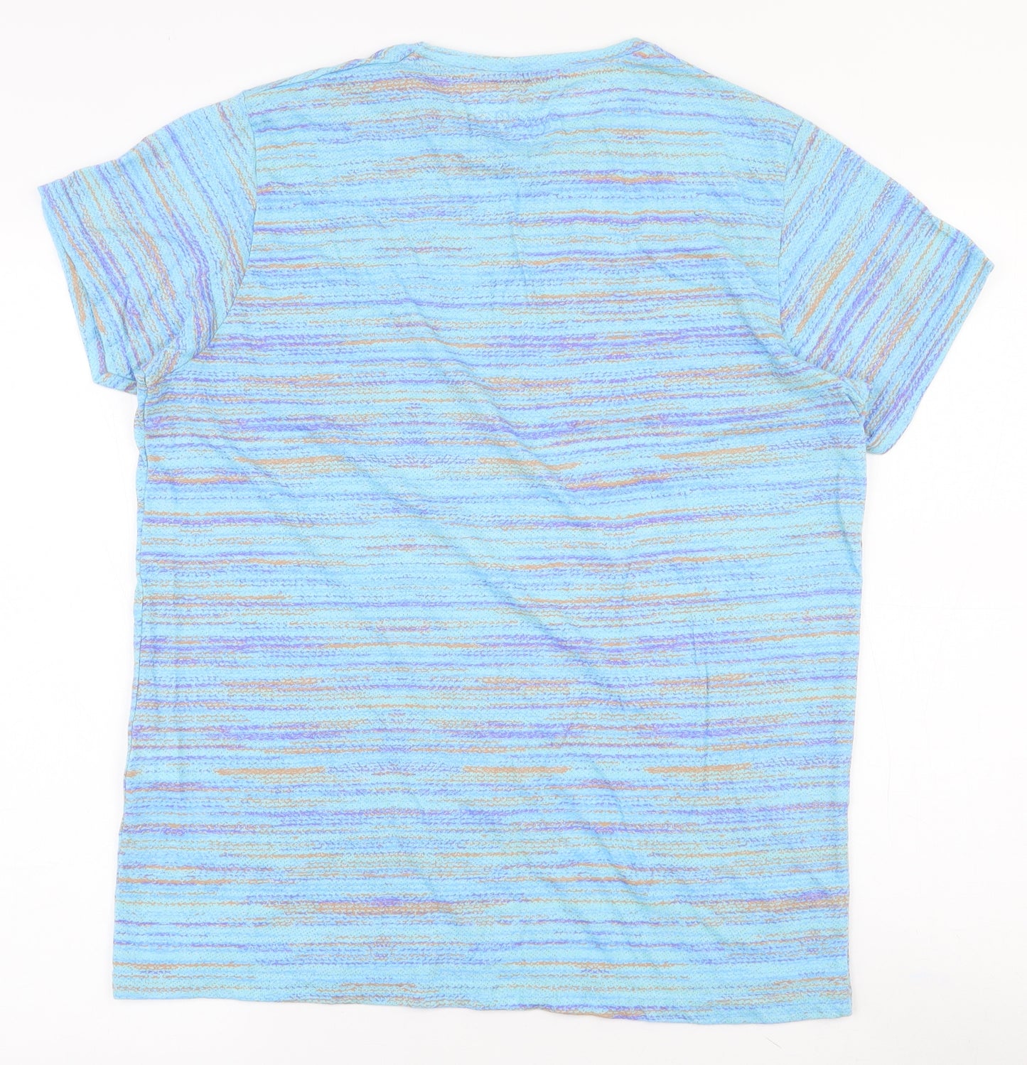 Pull&Bear Mens Blue Striped Polyester  T-Shirt Size L Crew Neck