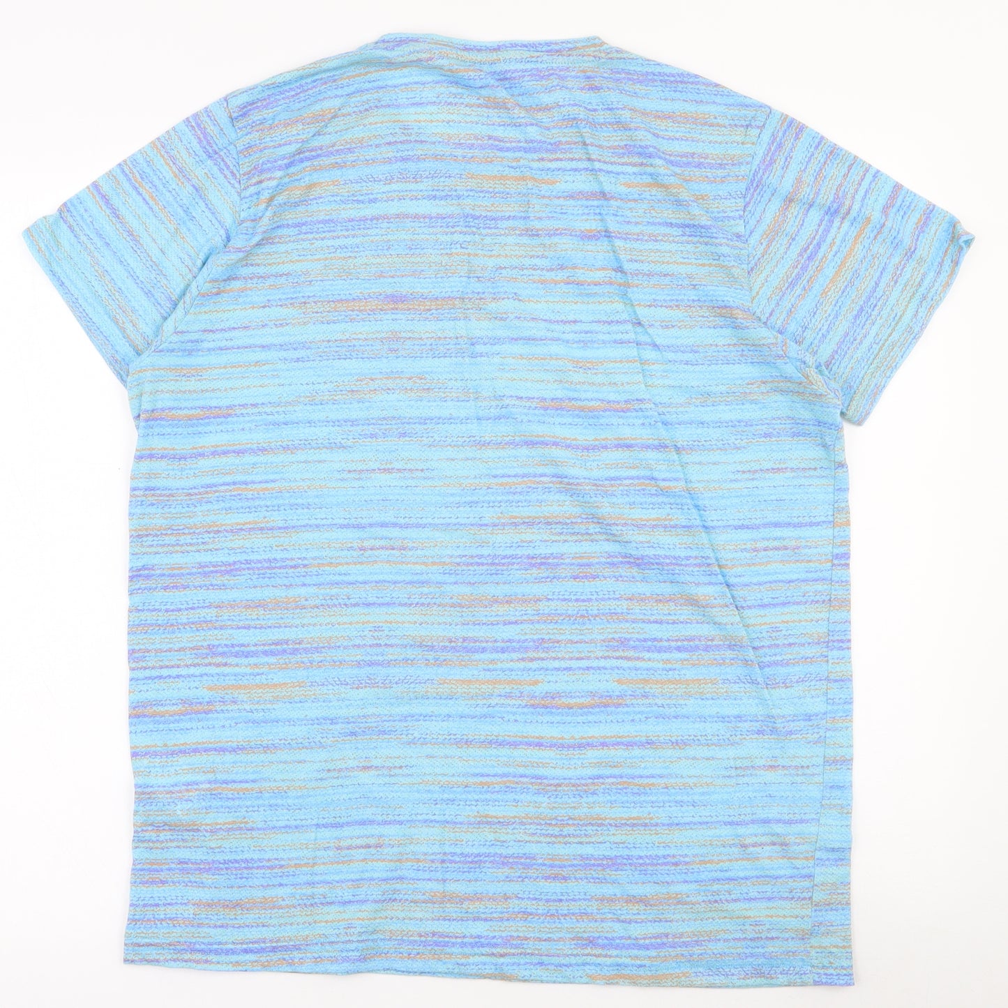 Pull&Bear Mens Blue Striped Polyester  T-Shirt Size XL Round Neck