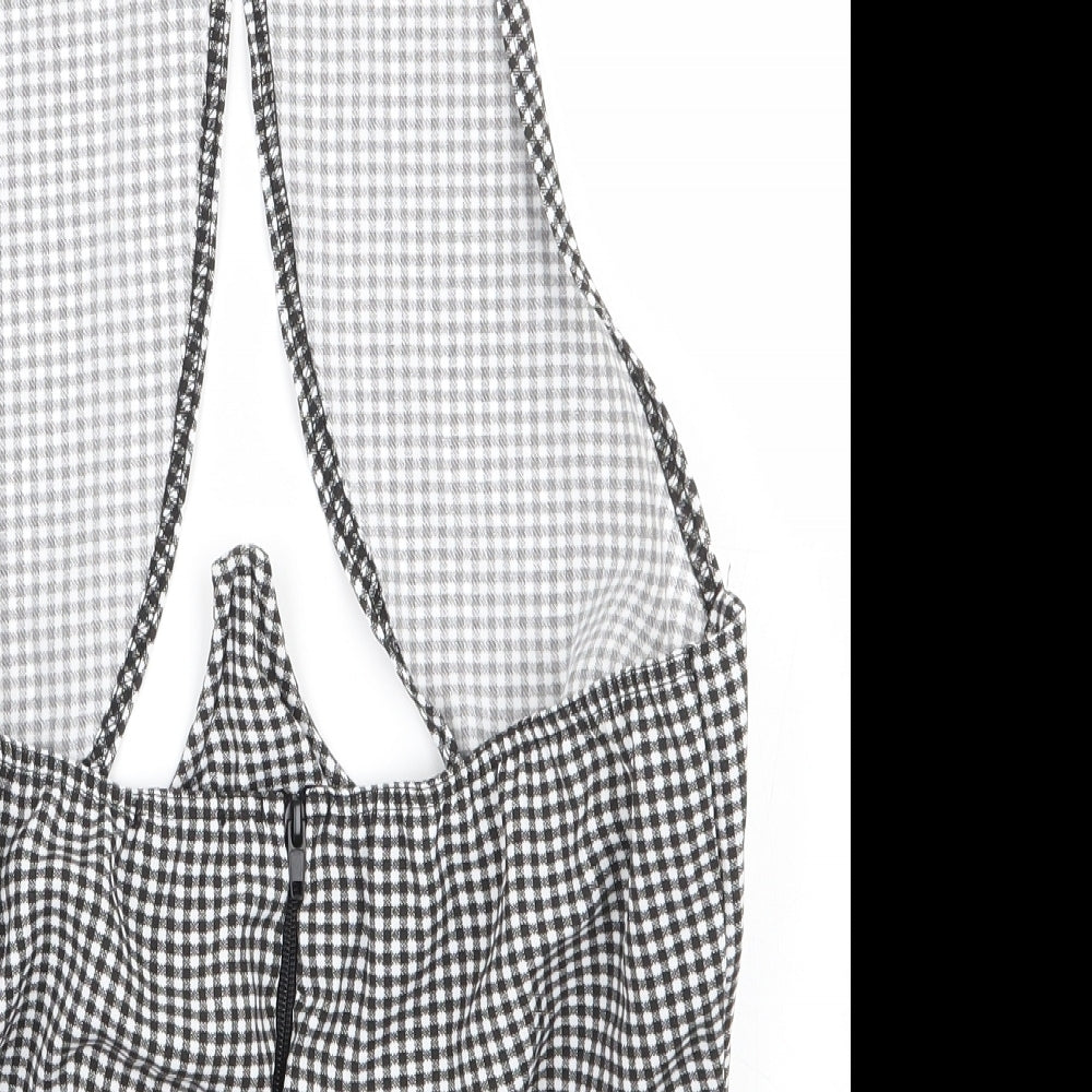 Boohoo Womens Black Geometric Polyester Basic T-Shirt Size 16 Halter - corset style top, underwire